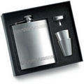 8 Oz. Silver Rimless Stainless Steel Flask w/ Funnel & 2-Shooters in Box